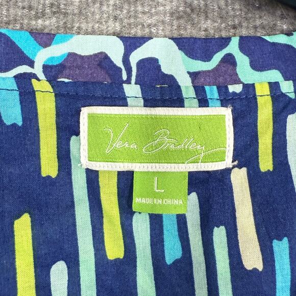 Vera Bradley Button Down Top Size Large Blue Floral Long Sleeve Lightweight - Picture 3 of 5